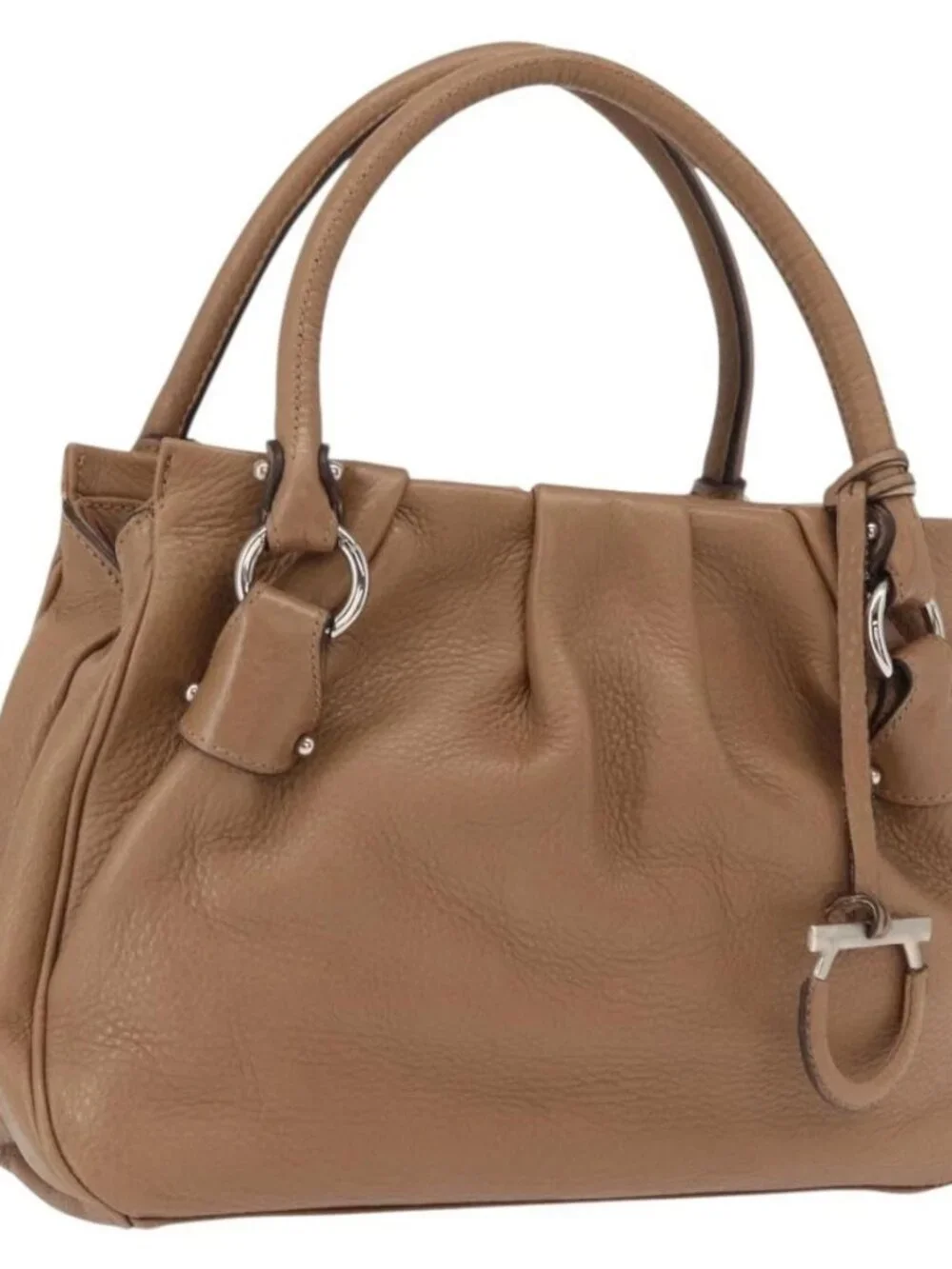 Salvatore Ferragamo Gancini Hand Bag Leather Brown Gold Auth 163989
